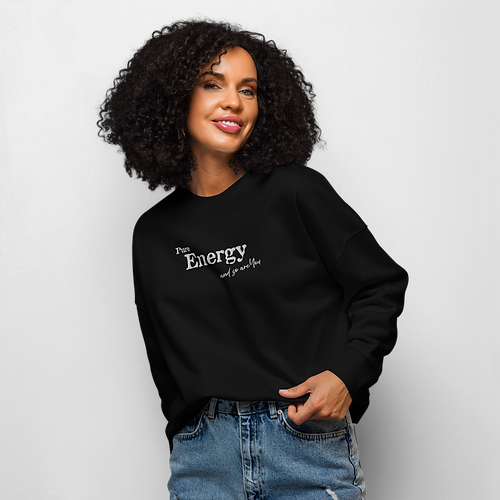 Black organic cotton crewneck sweatshirt with 'Pure Energy' embroidery