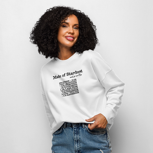 White organic cotton crewneck sweatshirt with 'Made of Stardust' embroidery