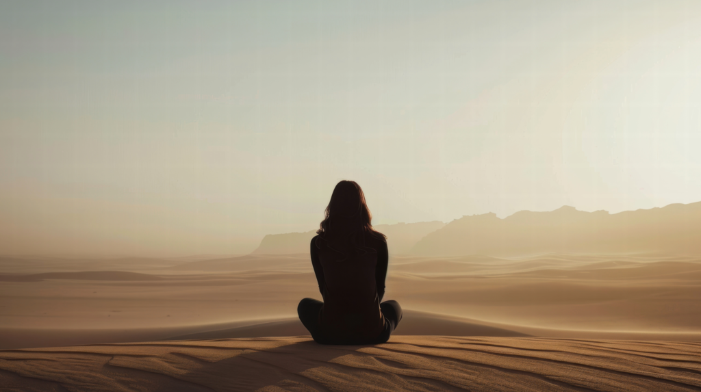 woman-calmly-sitting-looking-out-into-the horizon