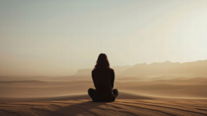 woman-calmly-sitting-looking-out-into-the horizon